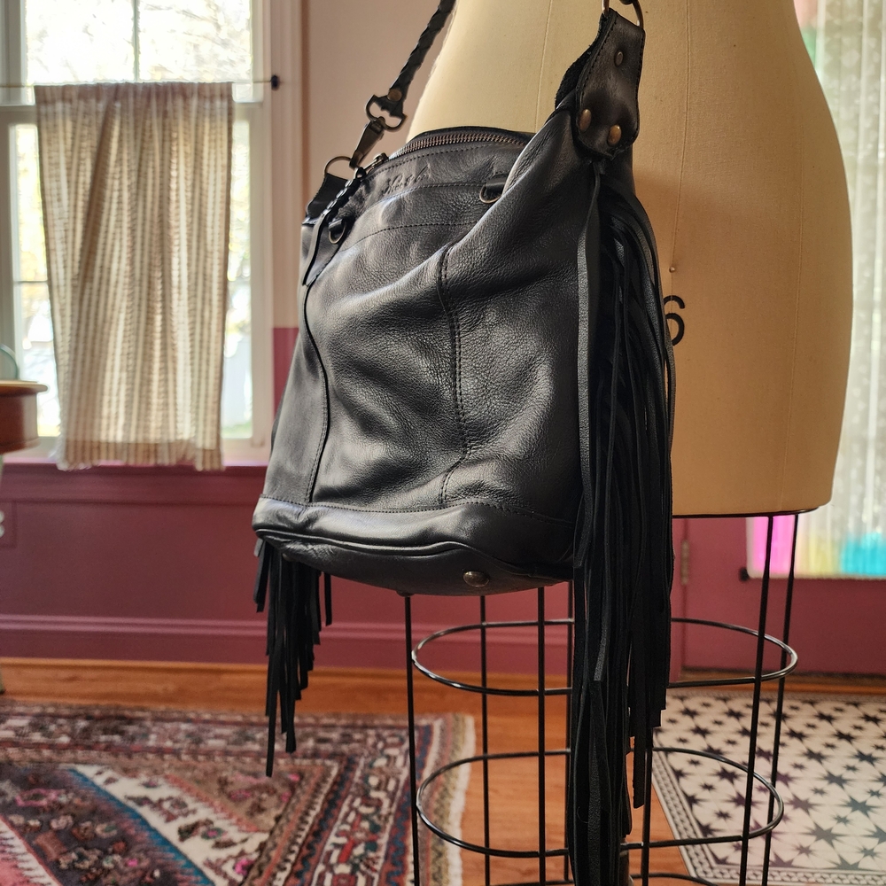 Nena & Co. Black Leather Fringe Shoulder Bag